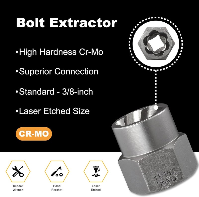 VISTACO Bolt Extractor Kit – 13+2 Pieces Easy Out Bolt Extractor Set Heavy Duty with 3/8 Inch Adapter, Lug Nut Remover for Rusted, Rounded, Damaged, Frozen, Corroded, Seized Nuts, Bolts & Screw - Image 5